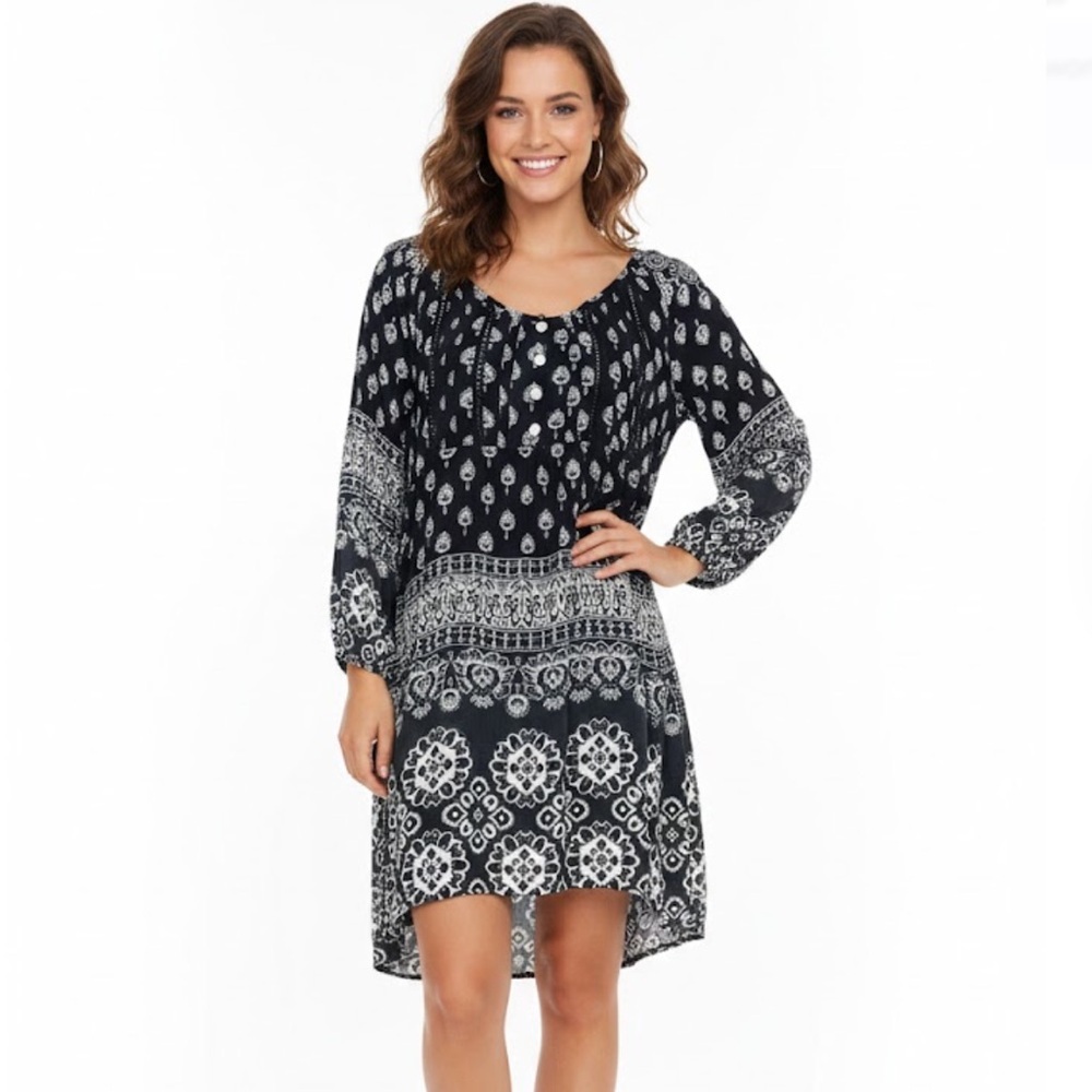 Altar'd State Navy Boho Floral Shift Dress Size Small